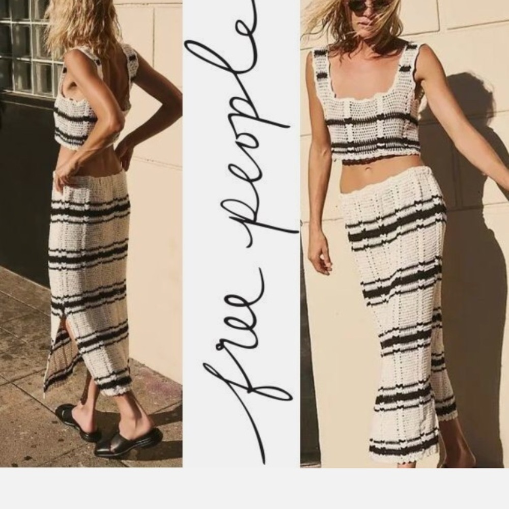 NWOT Free People Beach black knit skirt set